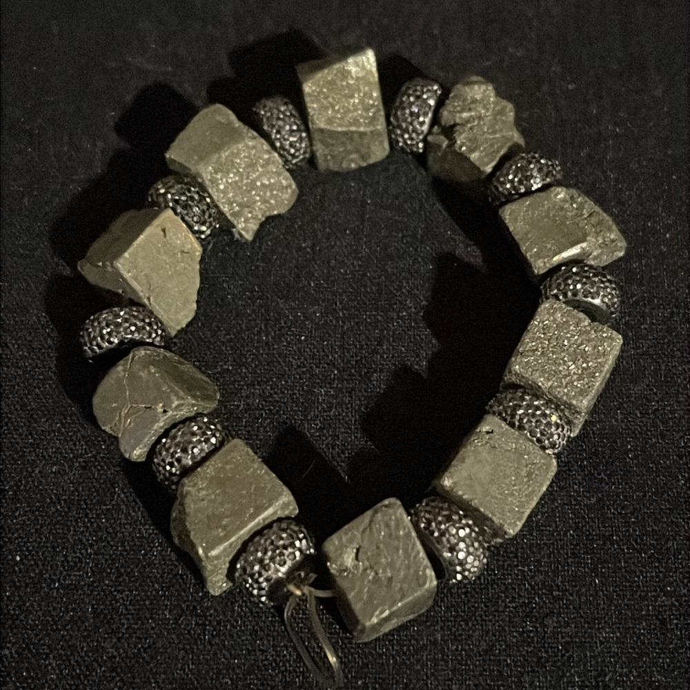 Iron Pyrite Handmade Bracelet with Beaded Accents